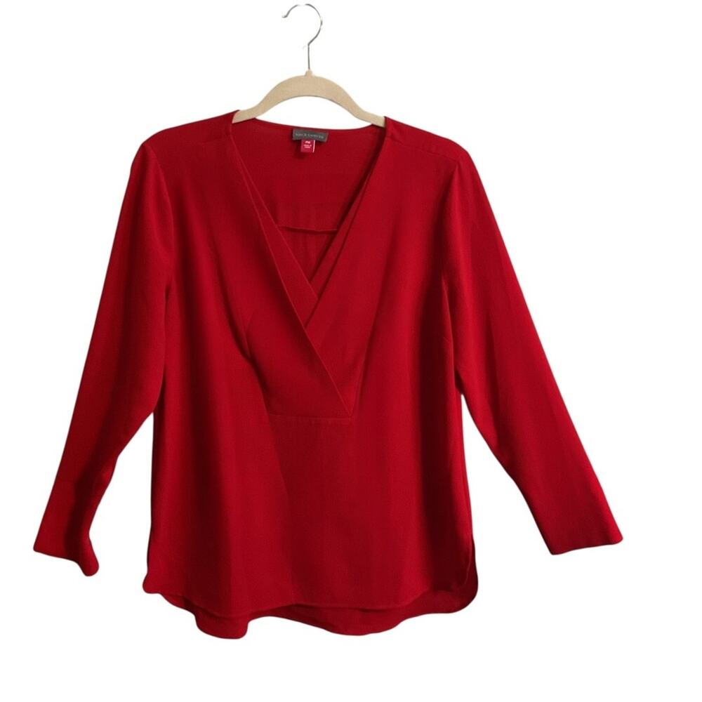 Vince Camuto Red Layered V-Neck‎ Long Sleeve Top Women's PM